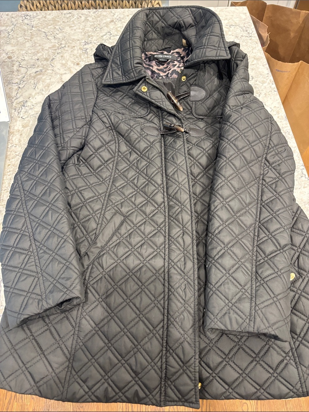 Ellen Tracy Black Quilted Trench Coat